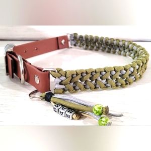 1" Paracord Dog Collar with Biothane Adjustable Adapter - Olive Green and Gray
